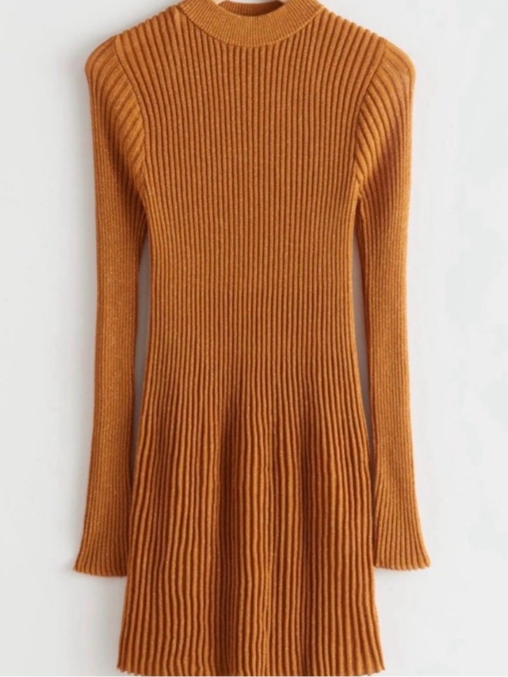 & Other Stories Ribbed Long-Sleeve Fit-and-Flare Dress glitter
